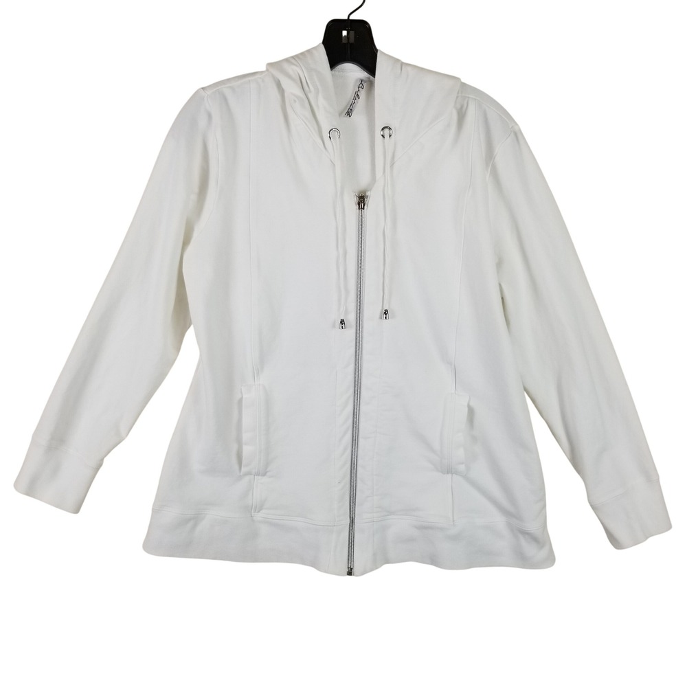 Lulu-B White Full‎ Zip Hoodie Sweatshirt Womens Medium Cotton Blend Drawstring